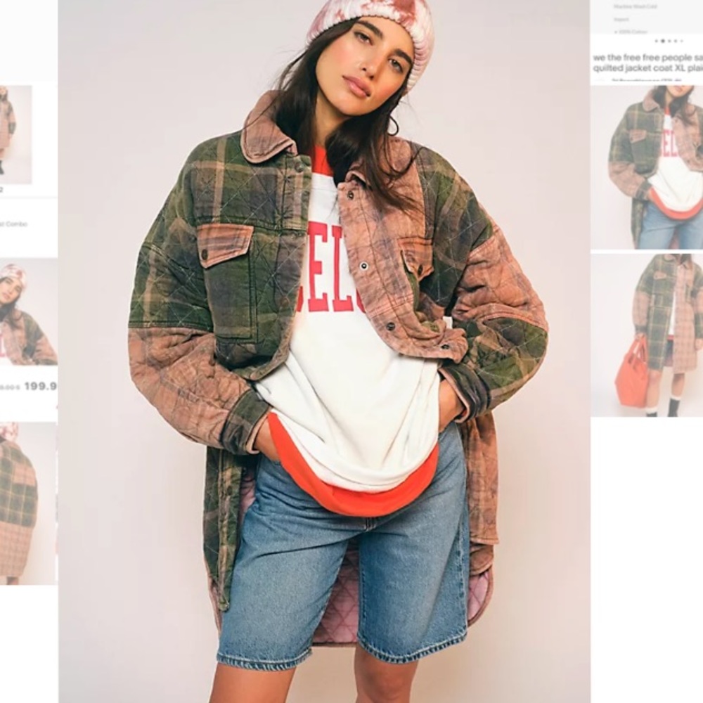 Free People Plaid Jacket in Green and Pink - Picture 6 of 8